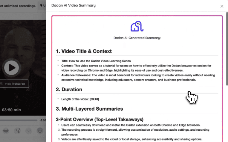 AI video meeting notes summary