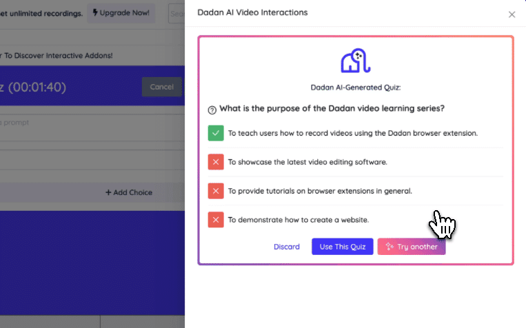 AI-generated video quiz