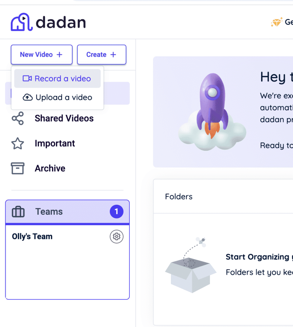 Upload video or screen record in Dadan