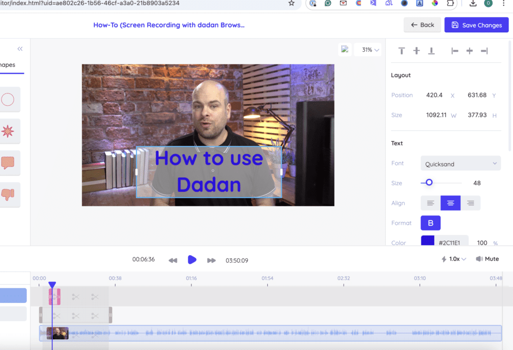 Dadan video editor add text