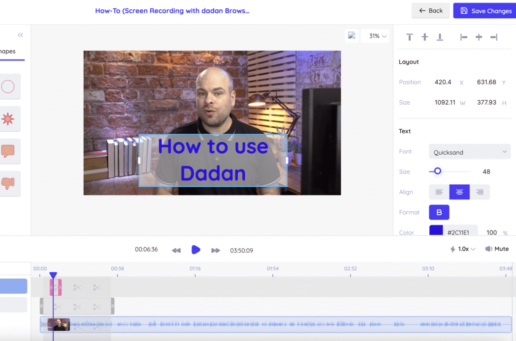 Dadan video editor add text