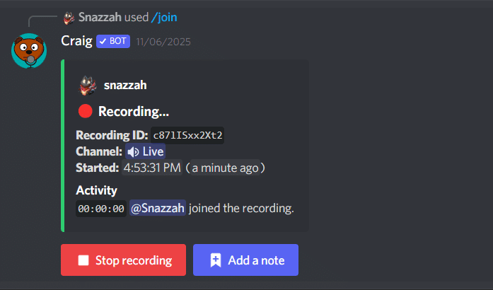 Start Recording discord call