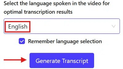 Transcript language selection