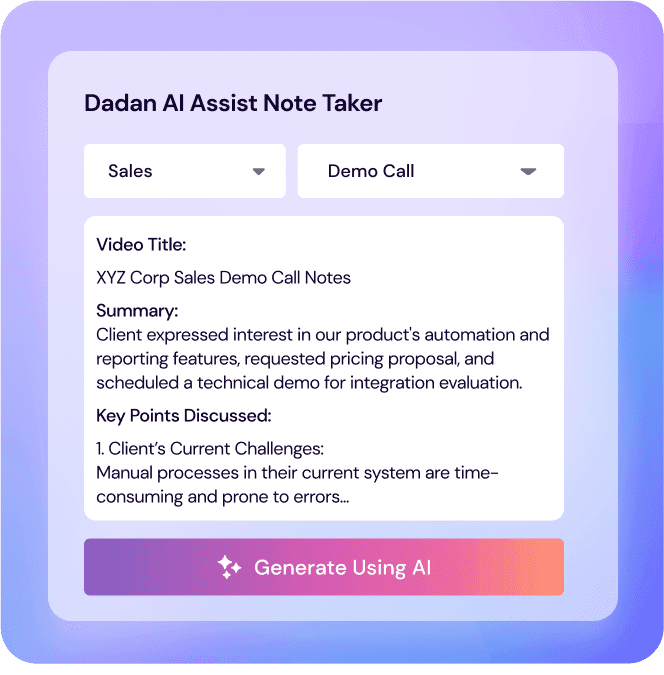 Dadan AI Assist 18 note taker