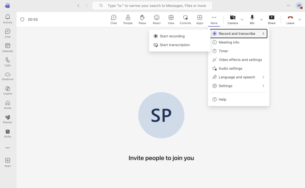 stop recording teams meeting